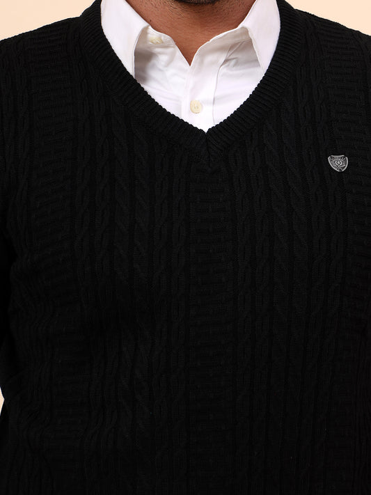 Sweater for Men | Winter Wear Acrylic Fabric Pull-On Closure V-Neck Regular Fit Self Design Pattern