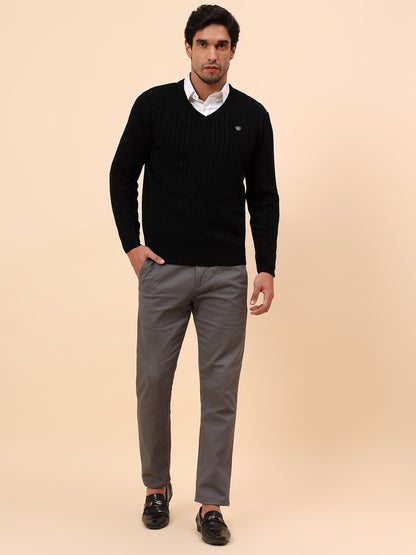 Sweater for Men | Winter Wear Acrylic Fabric Pull-On Closure V-Neck Regular Fit Self Design Pattern