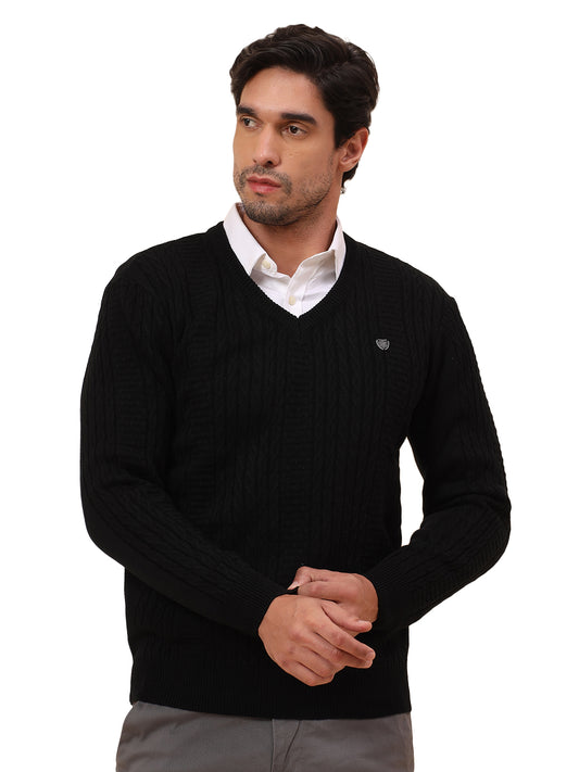 Sweater for Men | Winter Wear Acrylic Fabric Pull-On Closure V-Neck Regular Fit Self Design Pattern