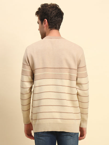 Sweater for Men | Winter Wear Acrylic Fabric Pull-On Closure Round Neck Regular Fit Striped Pattern