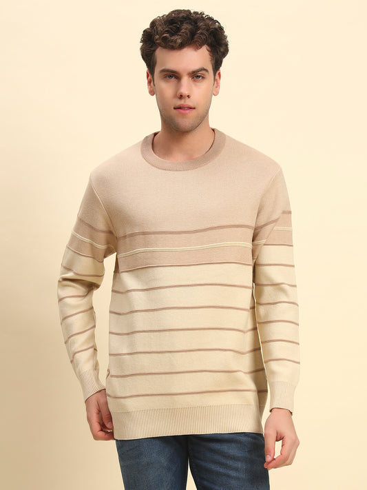 Sweater for Men | Winter Wear Acrylic Fabric Pull-On Closure Round Neck Regular Fit Striped Pattern