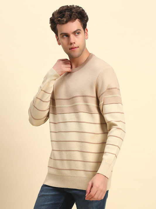 Sweater for Men | Winter Wear Acrylic Fabric Pull-On Closure Round Neck Regular Fit Striped Pattern