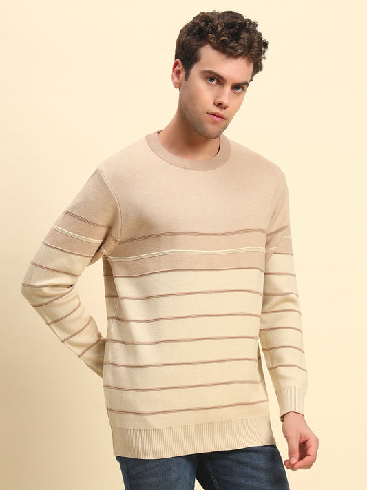 Sweater for Men | Winter Wear Acrylic Fabric Pull-On Closure Round Neck Regular Fit Striped Pattern
