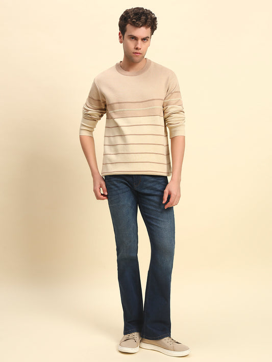 Sweater for Men | Winter Wear Acrylic Fabric Pull-On Closure Round Neck Regular Fit Striped Pattern