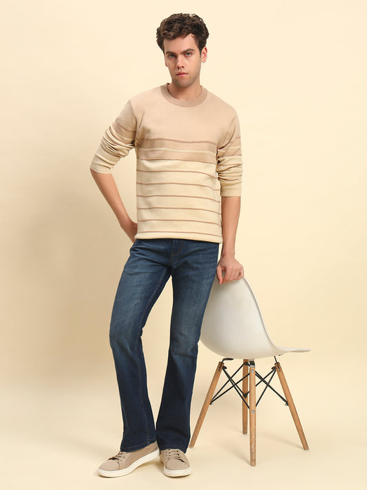 Sweater for Men | Winter Wear Acrylic Fabric Pull-On Closure Round Neck Regular Fit Striped Pattern
