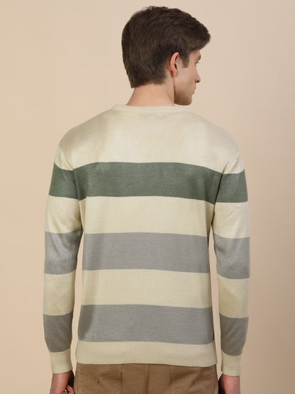 Sweater for Men | Winter Wear Fancy Fabric Pull-On Closure Round Neck Regular Fit Colour Block Pattern