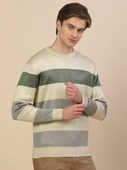 Sweater for Men | Winter Wear Fancy Fabric Pull-On Closure Round Neck Regular Fit Colour Block Pattern