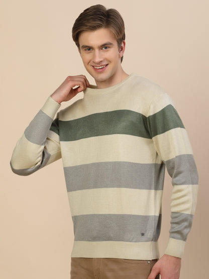 Sweater for Men | Winter Wear Fancy Fabric Pull-On Closure Round Neck Regular Fit Colour Block Pattern