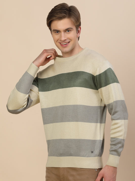Sweater for Men | Winter Wear Fancy Fabric Pull-On Closure Round Neck Regular Fit Colour Block Pattern