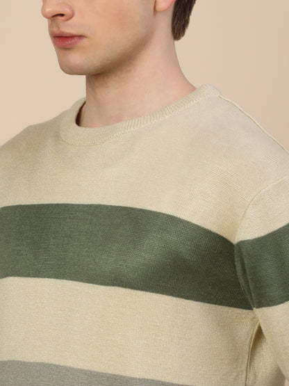 Sweater for Men | Winter Wear Fancy Fabric Pull-On Closure Round Neck Regular Fit Colour Block Pattern
