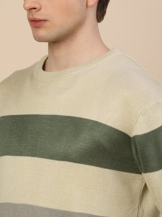 Sweater for Men | Winter Wear Fancy Fabric Pull-On Closure Round Neck Regular Fit Colour Block Pattern