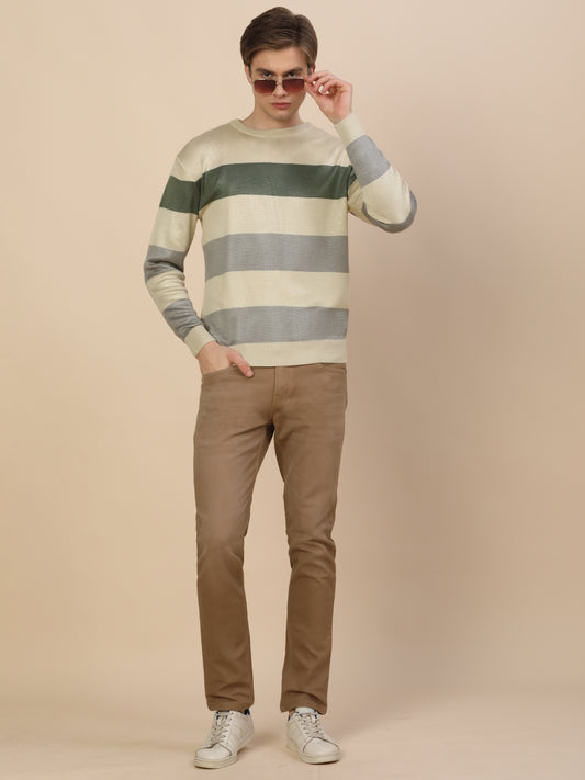 Sweater for Men | Winter Wear Fancy Fabric Pull-On Closure Round Neck Regular Fit Colour Block Pattern
