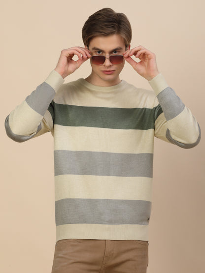 Sweater for Men | Winter Wear Fancy Fabric Pull-On Closure Round Neck Regular Fit Colour Block Pattern