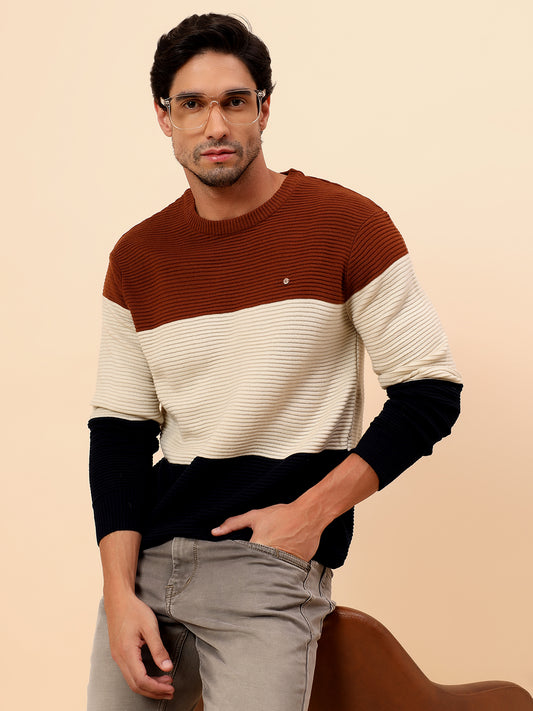 Sweater for Men | Winter Wear Fancy Fabric Pull-On Closure Round Neck Regular Fit Striped Pattern