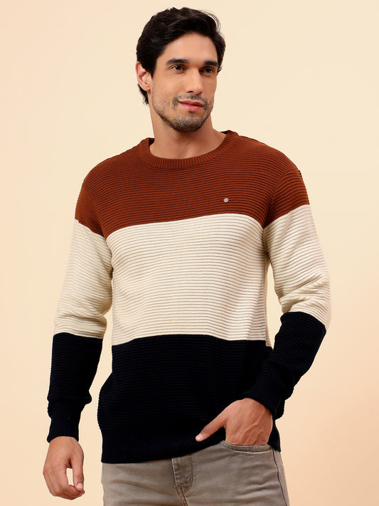 Sweater for Men | Winter Wear Fancy Fabric Pull-On Closure Round Neck Regular Fit Striped Pattern