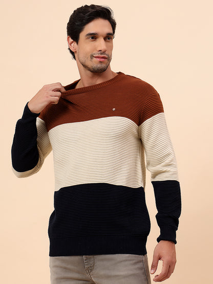 Sweater for Men | Winter Wear Fancy Fabric Pull-On Closure Round Neck Regular Fit Striped Pattern