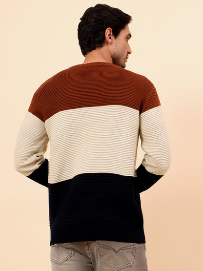 Sweater for Men | Winter Wear Fancy Fabric Pull-On Closure Round Neck Regular Fit Striped Pattern