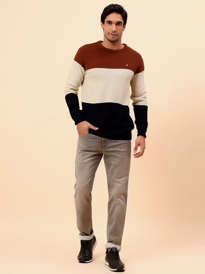 Sweater for Men | Winter Wear Fancy Fabric Pull-On Closure Round Neck Regular Fit Striped Pattern
