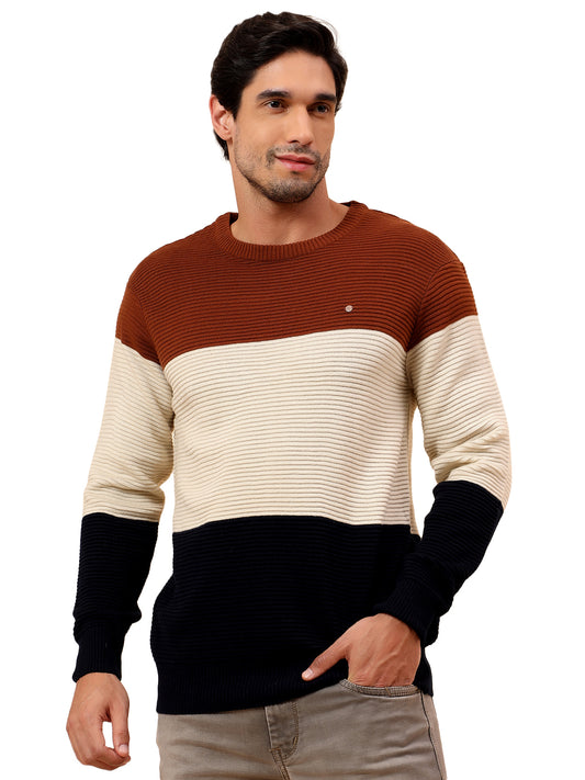 Sweater for Men | Winter Wear Fancy Fabric Pull-On Closure Round Neck Regular Fit Striped Pattern