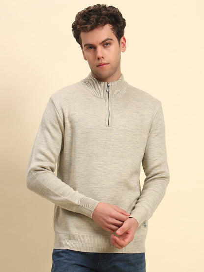 Sweater for Men | Winter Wear Acrylic Fabric Zipper Closure Mock Neck Regular Fit Solid Pattern