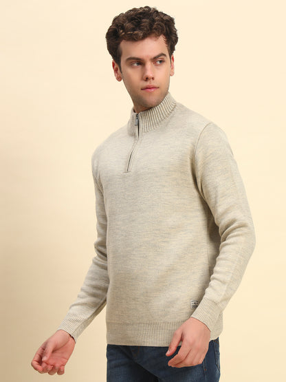 Sweater for Men | Winter Wear Acrylic Fabric Zipper Closure Mock Neck Regular Fit Solid Pattern