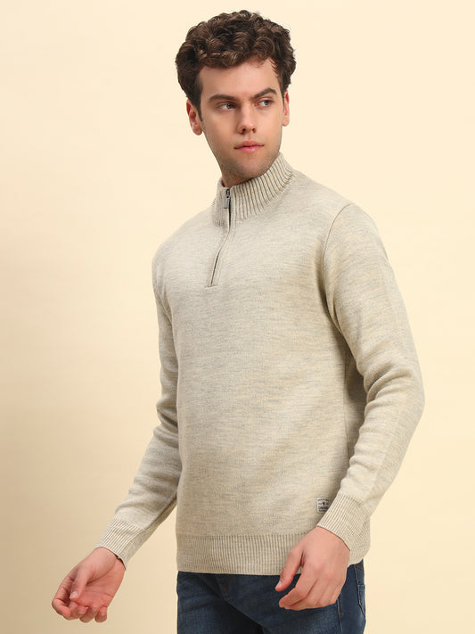 Sweater for Men | Winter Wear Acrylic Fabric Zipper Closure Mock Neck Regular Fit Solid Pattern