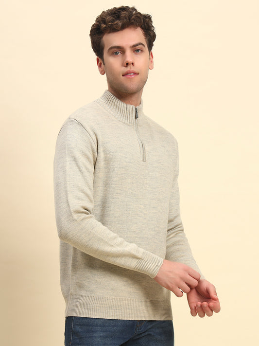 Sweater for Men | Winter Wear Acrylic Fabric Zipper Closure Mock Neck Regular Fit Solid Pattern