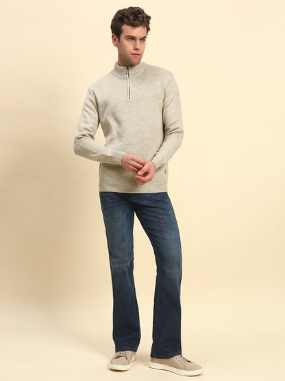Sweater for Men | Winter Wear Acrylic Fabric Zipper Closure Mock Neck Regular Fit Solid Pattern