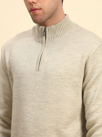 Sweater for Men | Winter Wear Acrylic Fabric Zipper Closure Mock Neck Regular Fit Solid Pattern