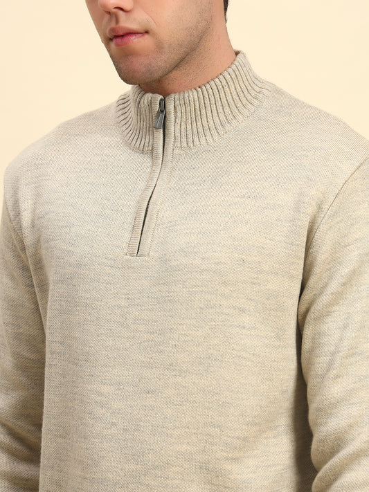 Sweater for Men | Winter Wear Acrylic Fabric Zipper Closure Mock Neck Regular Fit Solid Pattern