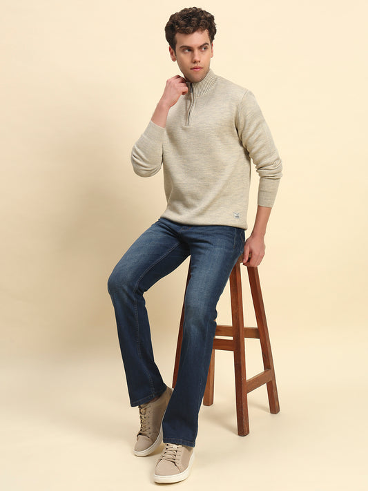Sweater for Men | Winter Wear Acrylic Fabric Zipper Closure Mock Neck Regular Fit Solid Pattern