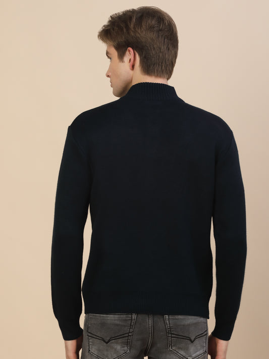 Sweater for Men | Winter Wear Acrylic Fabric Zipper Closure Mock Neck Regular Fit Self Design Pattern