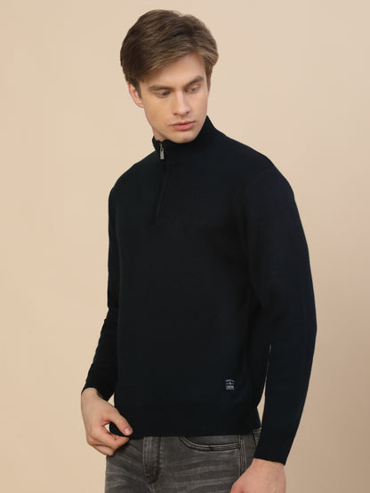 Sweater for Men | Winter Wear Acrylic Fabric Zipper Closure Mock Neck Regular Fit Self Design Pattern