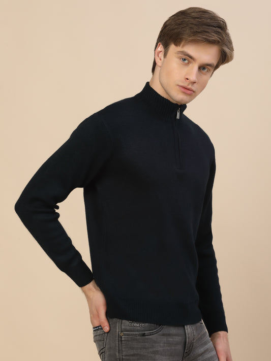 Sweater for Men | Winter Wear Acrylic Fabric Zipper Closure Mock Neck Regular Fit Self Design Pattern