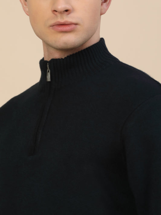 Sweater for Men | Winter Wear Acrylic Fabric Zipper Closure Mock Neck Regular Fit Self Design Pattern