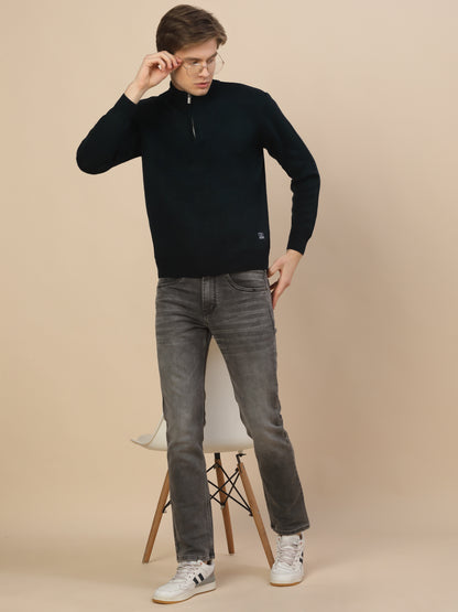 Sweater for Men | Winter Wear Acrylic Fabric Zipper Closure Mock Neck Regular Fit Self Design Pattern