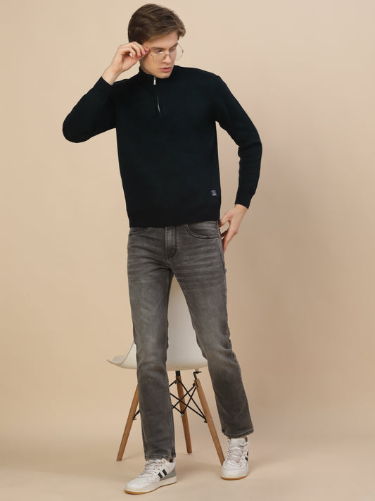 Sweater for Men | Winter Wear Acrylic Fabric Zipper Closure Mock Neck Regular Fit Self Design Pattern
