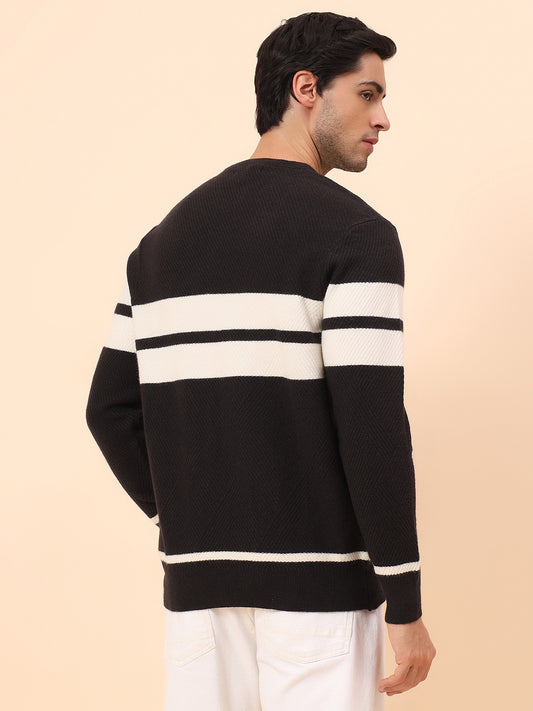Sweater for Men | Winter Wear Fancy Fabric Pull-On Closure Round Neck Regular Fit Striped Pattern