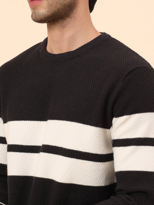 Sweater for Men | Winter Wear Fancy Fabric Pull-On Closure Round Neck Regular Fit Striped Pattern