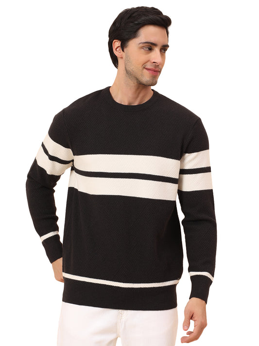 Sweater for Men | Winter Wear Fancy Fabric Pull-On Closure Round Neck Regular Fit Striped Pattern