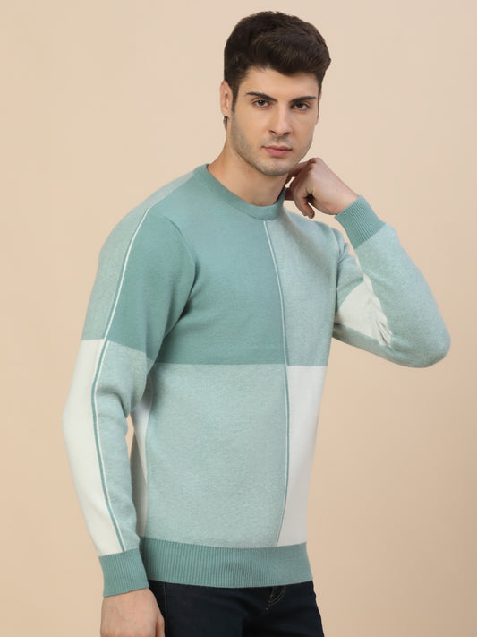 Sweater for Men | Winter Wear Fancy Fabric Pull-On Closure Round Neck Regular Fit Colour Block Pattern