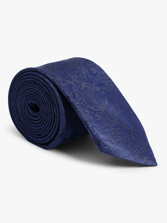 Men's Navy Blue Printed Tie With Pocket Square Set