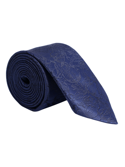 Men's Navy Blue Printed Tie With Pocket Square Set