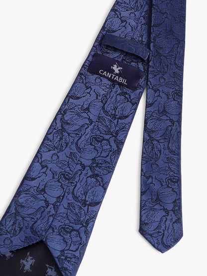 Men's Navy Blue Printed Tie With Pocket Square Set