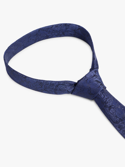 Men's Navy Blue Printed Tie With Pocket Square Set