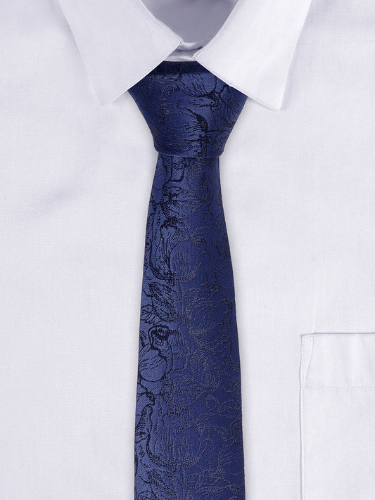 Men's Navy Blue Printed Tie With Pocket Square Set