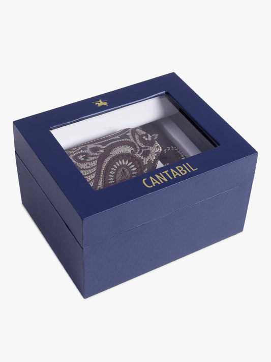 Men's Navy Blue Printed Tie With Pocket Square Set