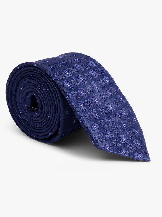Men's Navy Blue Printed Tie With Pocket Square Set