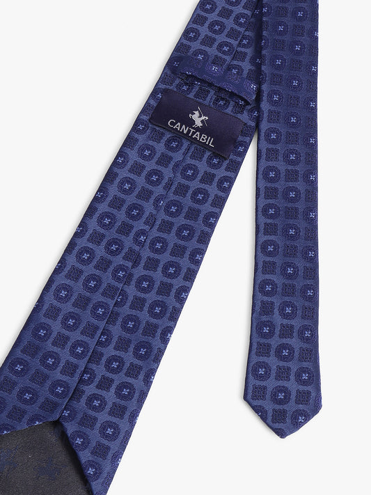 Men's Navy Blue Printed Tie With Pocket Square Set