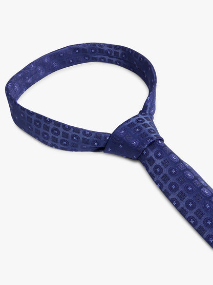 Men's Navy Blue Printed Tie With Pocket Square Set